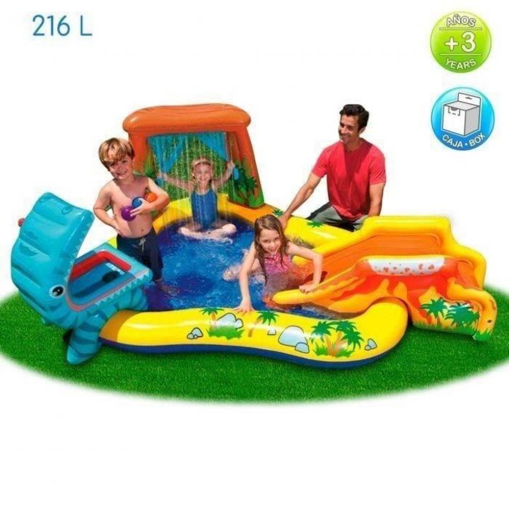 Intex Piscine Gonflable Enfant / Aire De Jeux Aquatique 297 X 193 X 135 Cm  Rainbow Avec Toboggan, Sprayer, Anneaux Gonflables Et Bal intérieur Piscine Enfant Intex