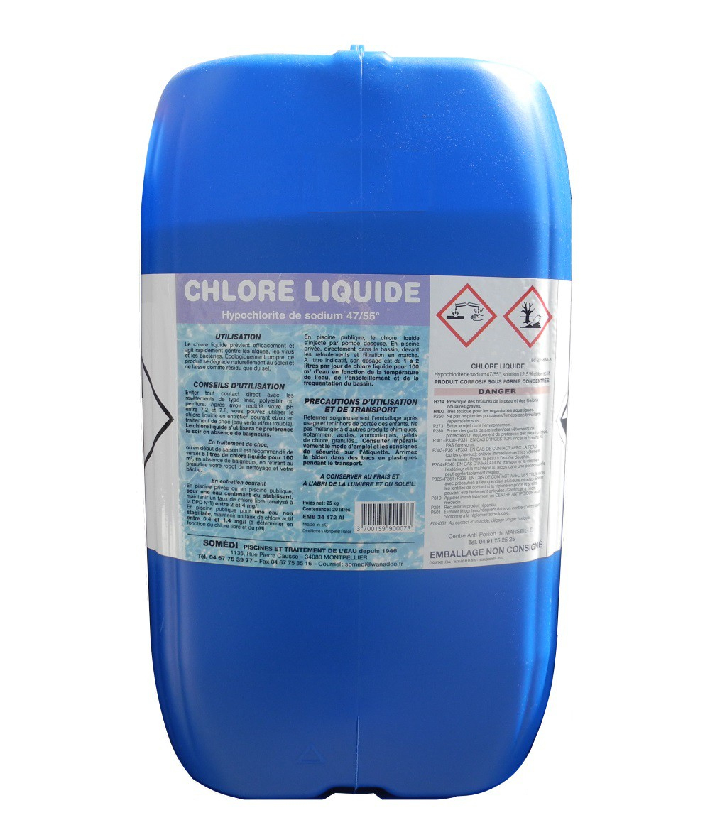 Javel Chlore Liquide 47/55 En 20 L pour Taux De Chlore Piscine