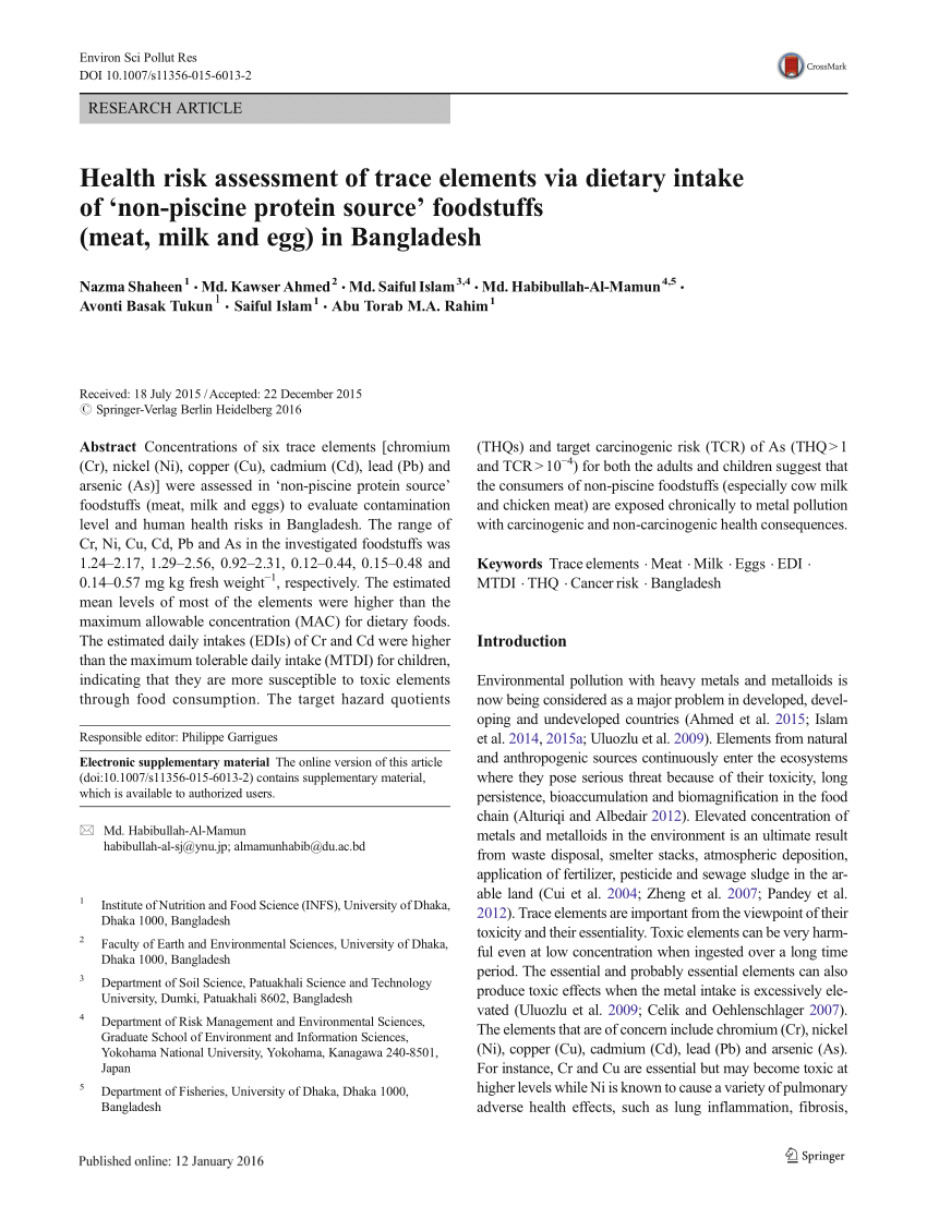 Pdf) Health Risk Assessment Of Trace Elements Via Dietary ... dedans Piscine Cus