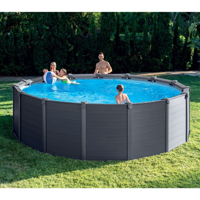 Piscine Ronde En Métal Intex Graphite Ø478 X H124 Cm avec Piscine Intex Graphite