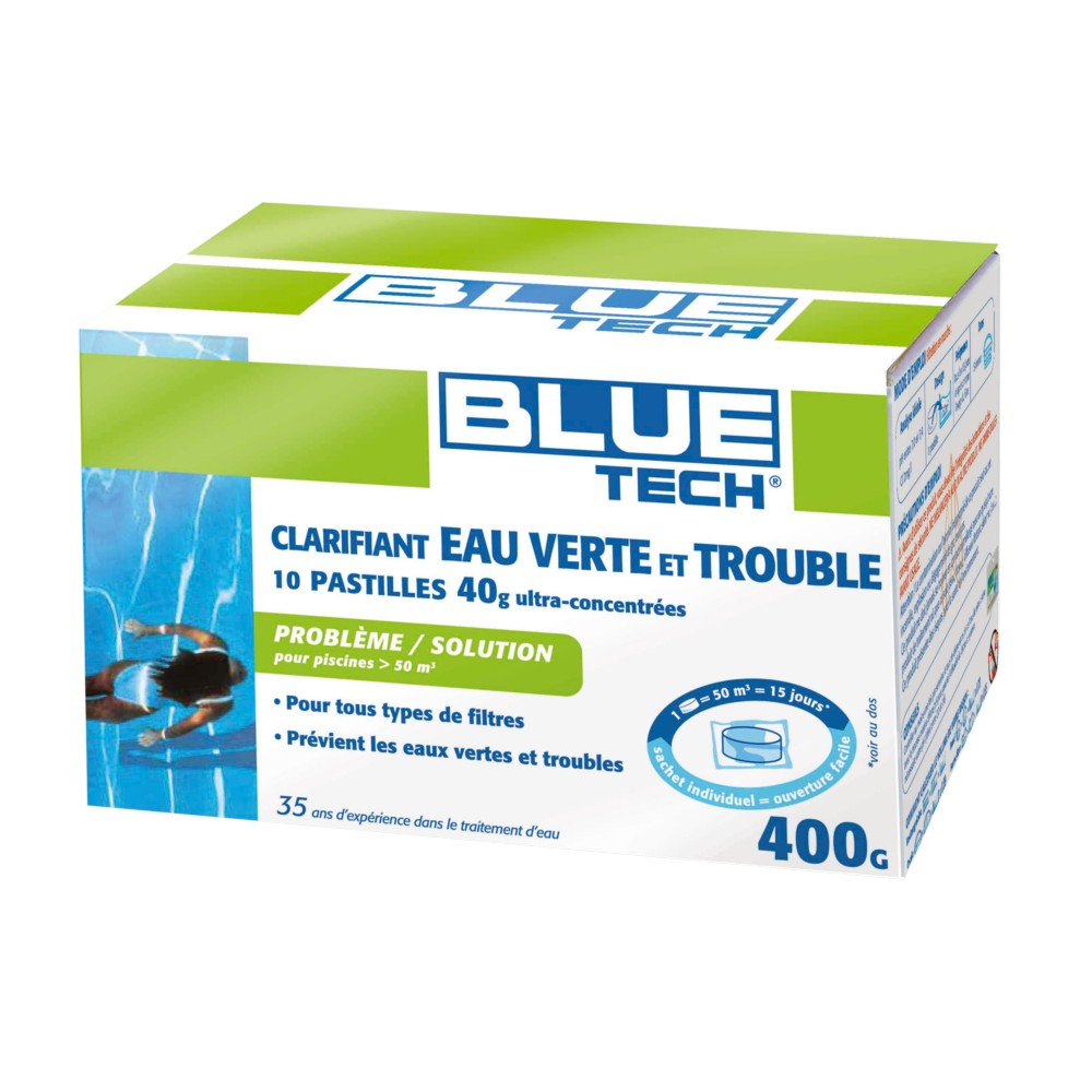 Traitement Clarifiant Eau Blue Tech Pastilles Pour Piscine Tous Types De  Filtres 400G concernant Clarifiant Piscine