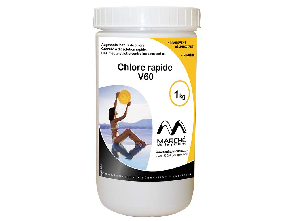 Traitement Piscine Chlore Rapide V60 Marchedelapiscine Granulés Pot 1Kg avec Taux De Chlore Piscine