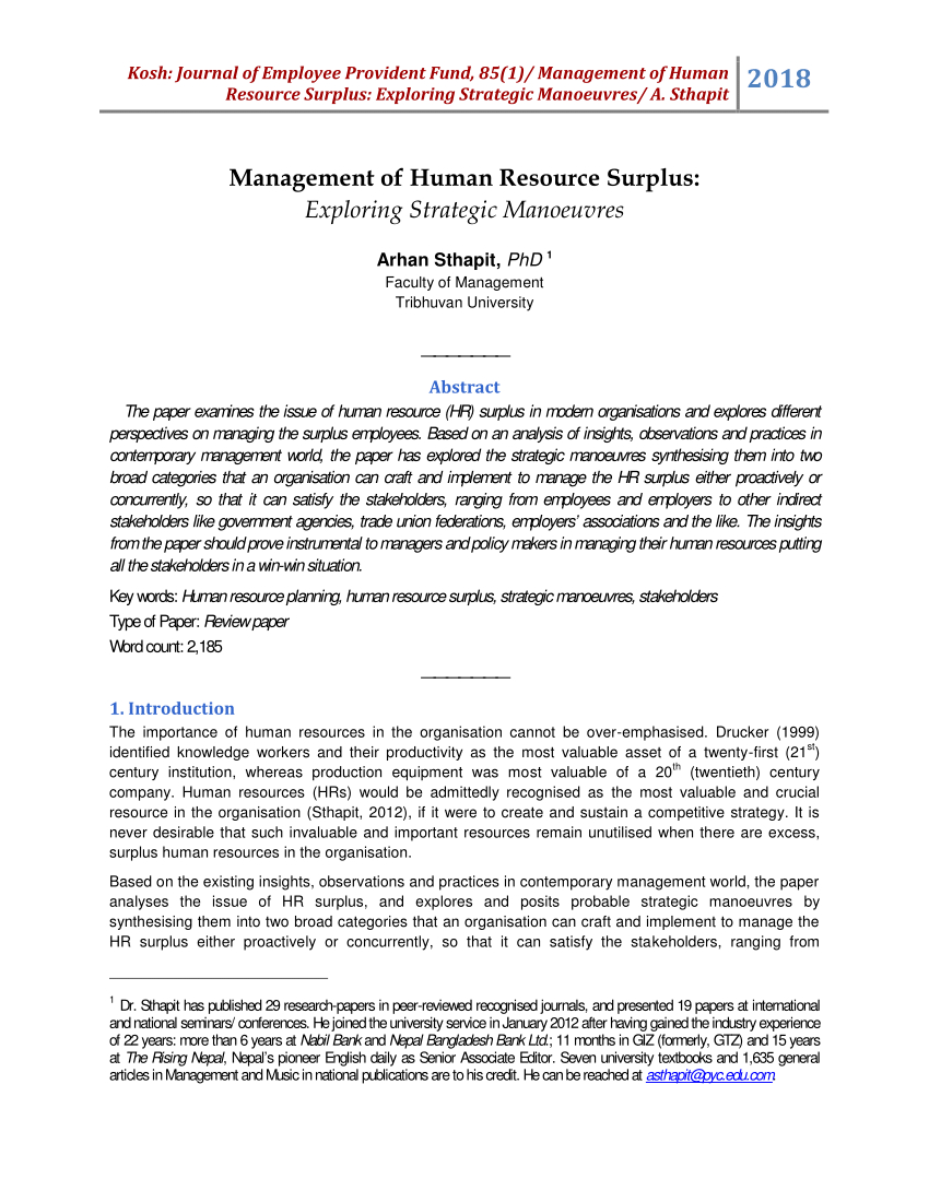 Pdf) Management Of Human Resource Surplus: Exploring ... avec Amanagement Cour Extarieur