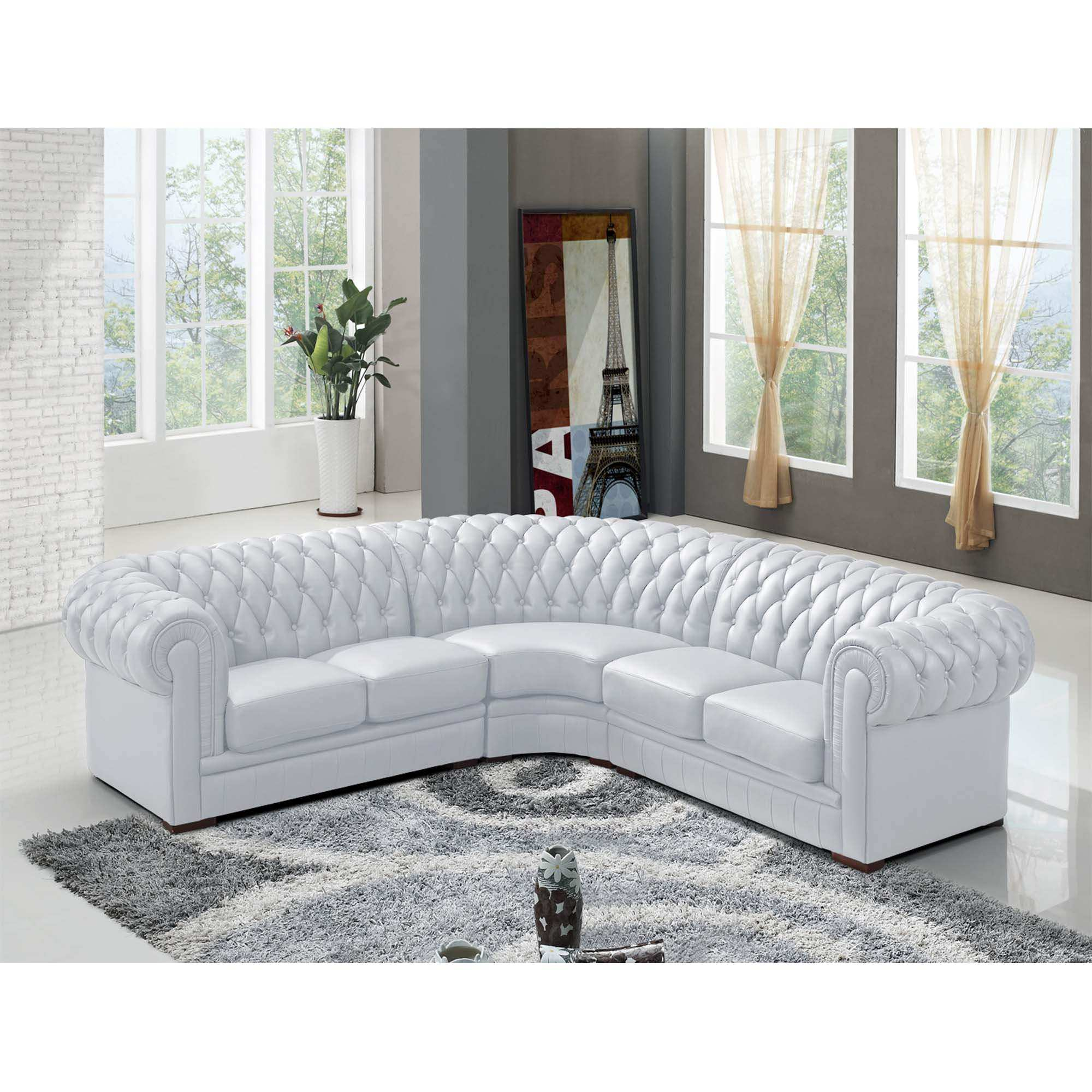 8_Canape D Angle Reversible Cuir Blanc Capitonne Chesterfield dedans Canape D Angle Cuir But