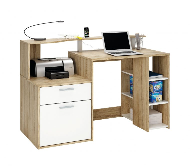 Bureau Ordinateur Compact Imitation Chêne Brossé intérieur Meuble De Bureau Conforama