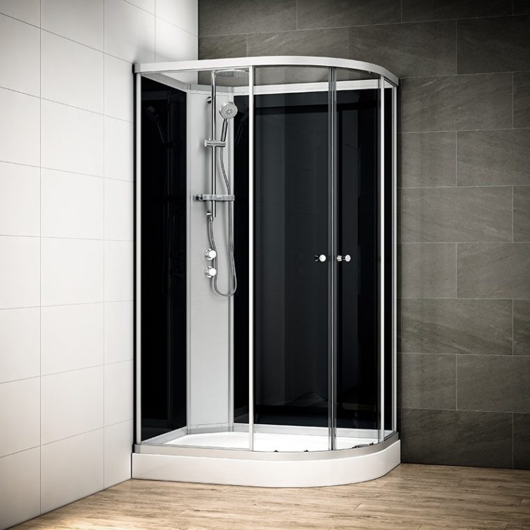 Cabine De Douche D'Angle 120 Cm Silver 120 Noir Asymétrique concernant Robinet Thermostatique Cabine De Douche