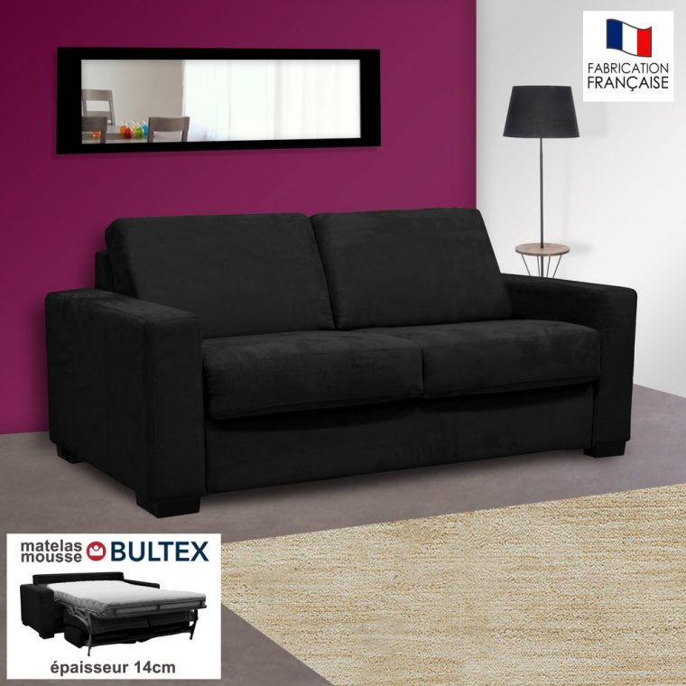 Canapé 2 Places Convertible Bultex Microfibre Noir ... tout Canape Convertible Microfibre