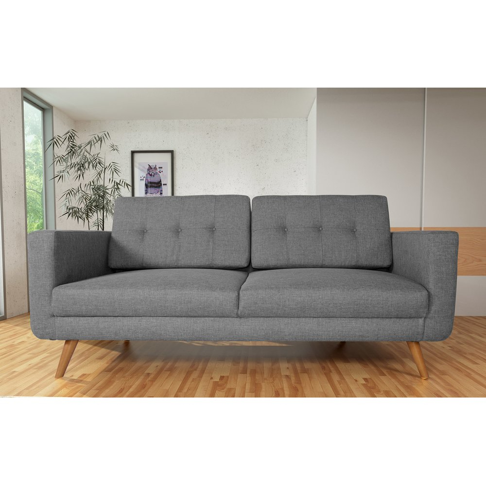 Canapé 3 Places Esprit Scandinave En Tissu Gris - Helvin ... encequiconcerne Canape Scandinave Gris