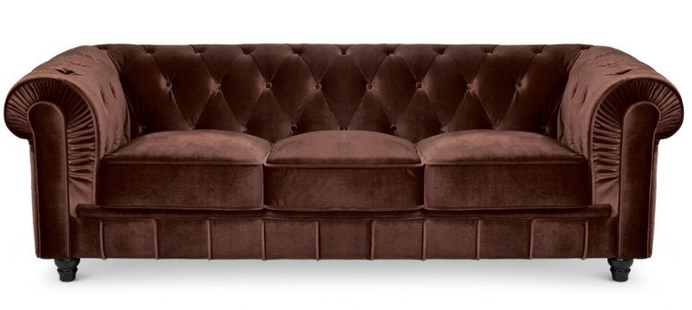 Canapé Chesterfield 3 Places Velours Marron British ... intérieur Canape Velours Marron