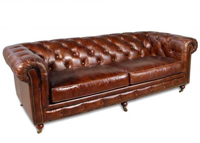 Canapé Chesterfield Anglais En Cuir Brun Marron 3 Places ... à Canape En Cuir Marron