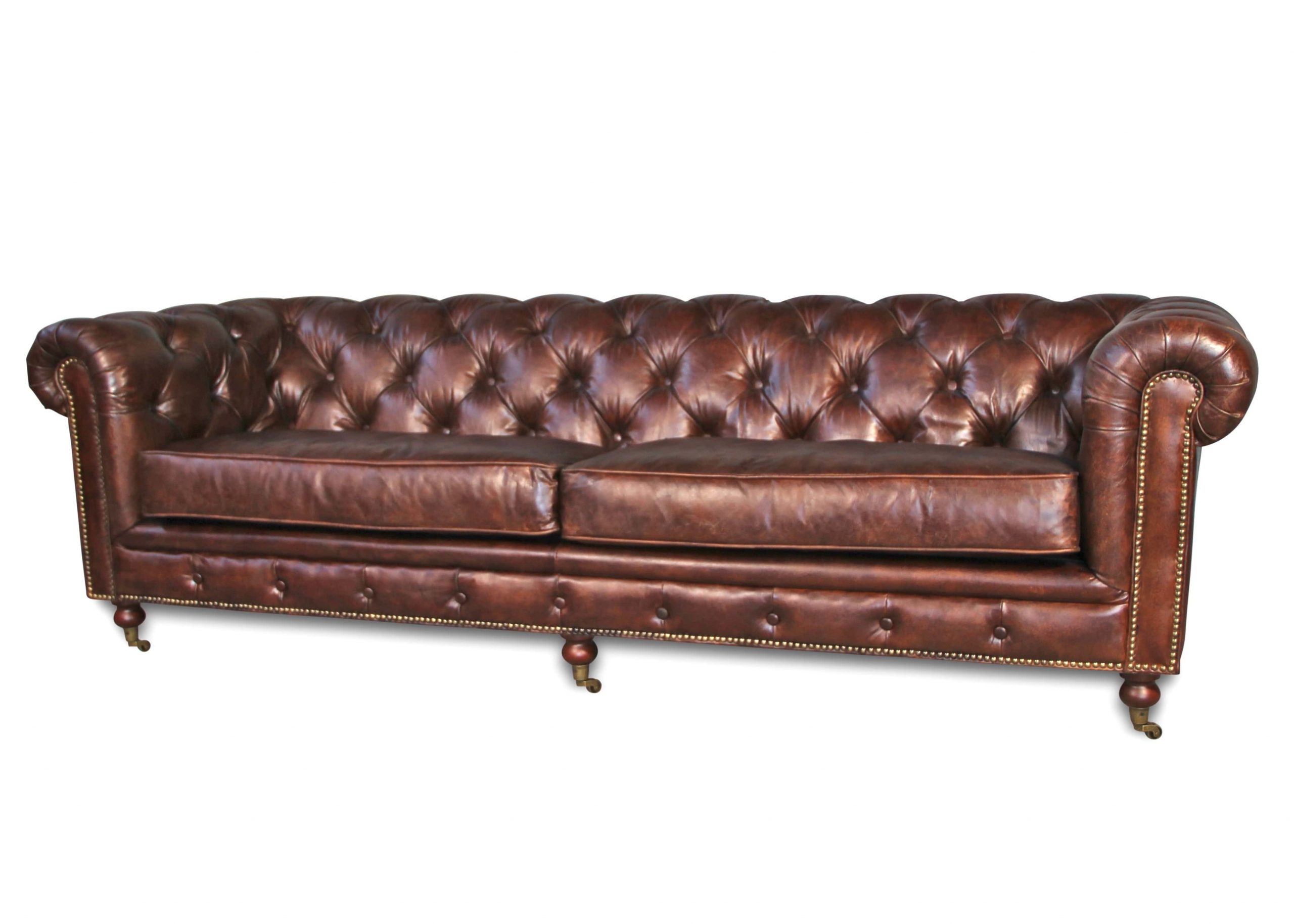 Canapé Chesterfield En Cuir Brun Pleine Fleur Capitonné 4 ... dedans Canape Chesterfield Marron