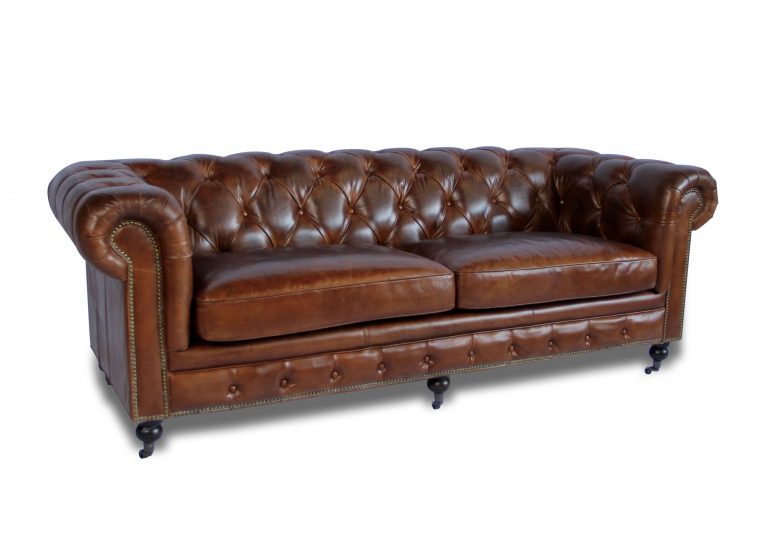 Canapé Chesterfield En Cuir Marron Capitonné 3 Places ... intérieur Canape Cuir Capitonne