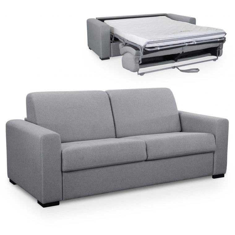 Canape Convertible 3 Places Louna En Tissu Gris Ouverture ... serapportantà Canape Convertible Conforama Gris