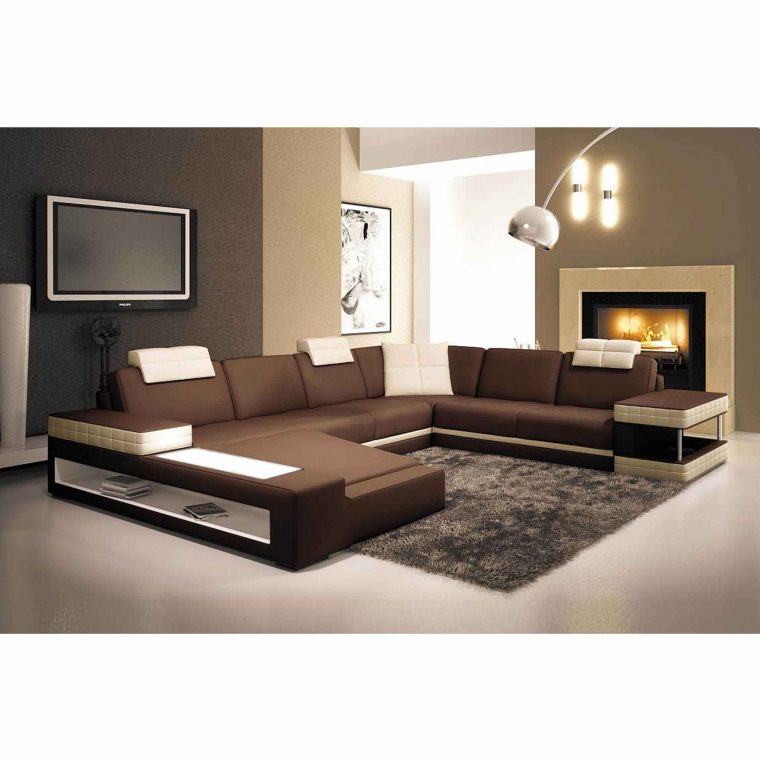 Canape D Angle Panoramique En Cuir Marron Et Beige Marcus ... avec Canape D Angle Cuir Beige