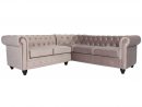 Canapé D'Angle Chesterfield Otis Gauche Velours Taupe concernant Canape Velours Taupe