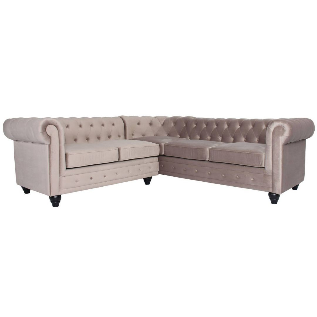 Canapé D'Angle Chesterfield Otis Gauche Velours Taupe concernant Canape Velours Taupe