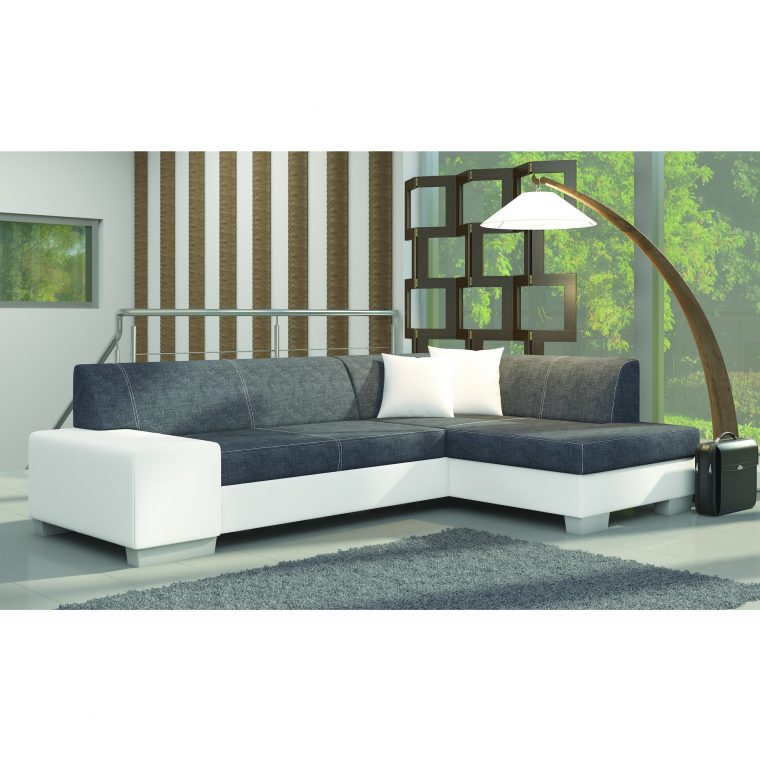 Canapé D'Angle Convertible 4 Places En Tissu Gris Et Pvc ... pour Canape Angle Blanc Et Gris