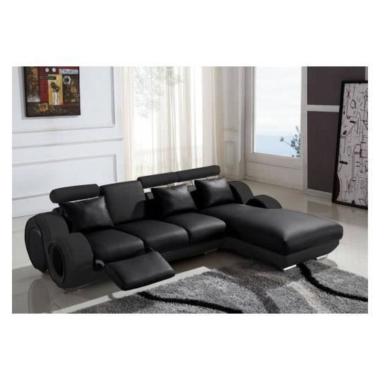 Canapé D'Angle Cuir Relax Design Noir Vilnus - Achat ... destiné Canape Angle Relax Cuir