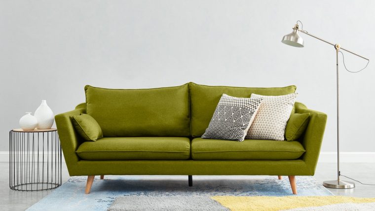 Canapé Droit Scandinave Louise 3 Places En Tissu Vert ... avec Canape Et Fauteuil Scandinave