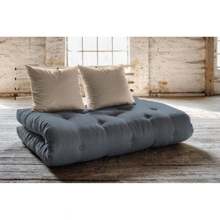 Canapé Lit En Pin Massif Shin Sano Futon Gris Avec 2 ... tout Canape Lit Futon