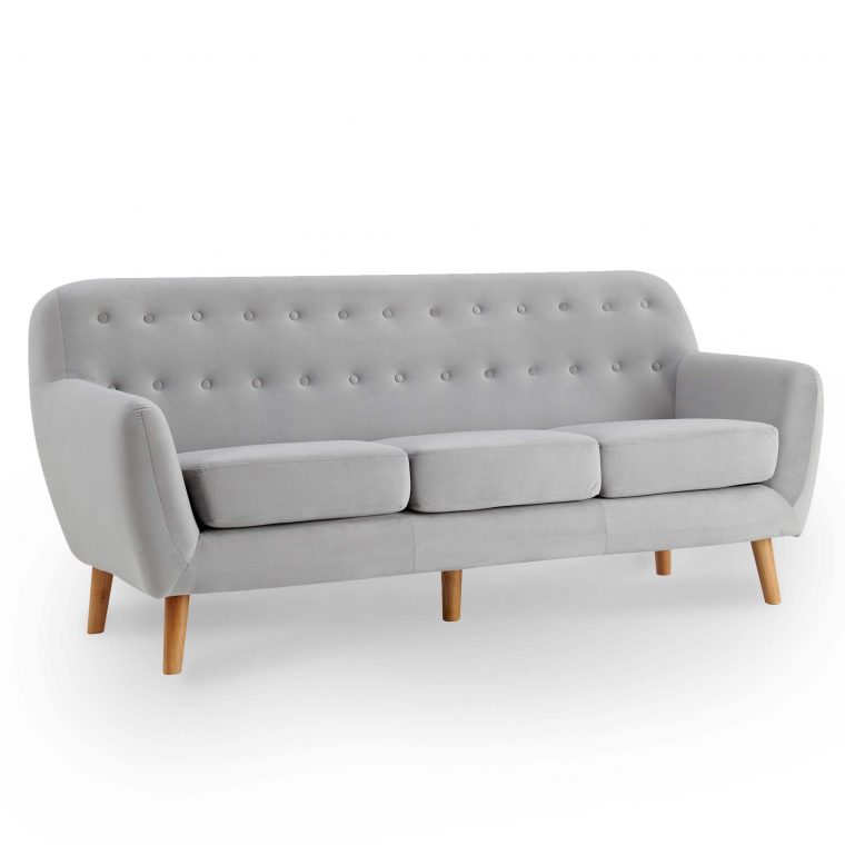 Canape Scandinave 3 Places Tissu Velours Gris Viky Viky 3P ... intérieur Taille Canape 3 Places