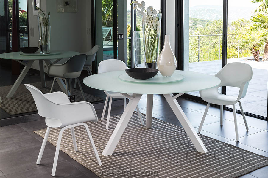 Circle De Talenti : Table Ronde Aluminium Blanc Ou Taupe À ... concernant Table Ronde Jardin