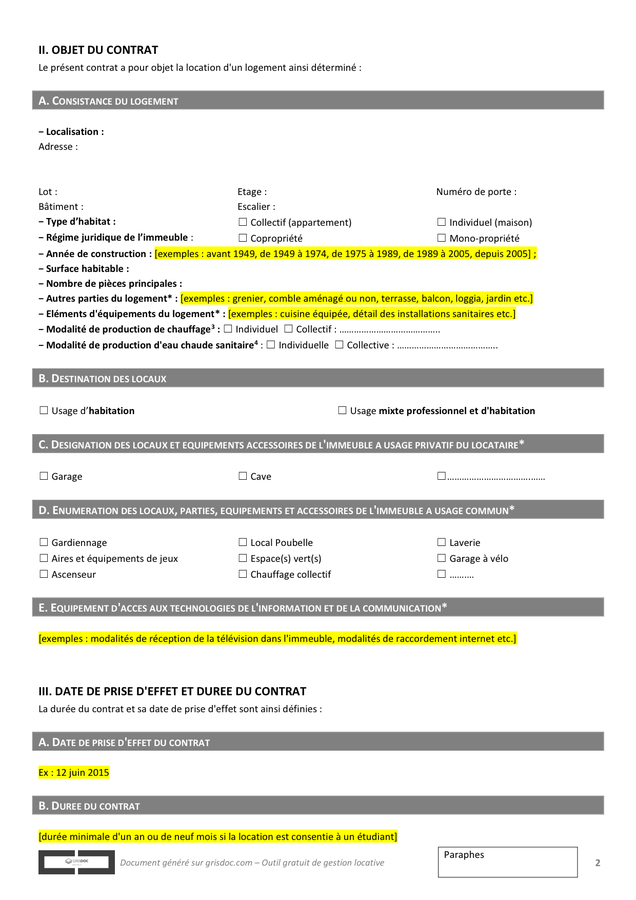 Contrat De Location - Logement Meublé - Doc, Pdf - Page 2 ... tout Contrat De Location Non Meublé