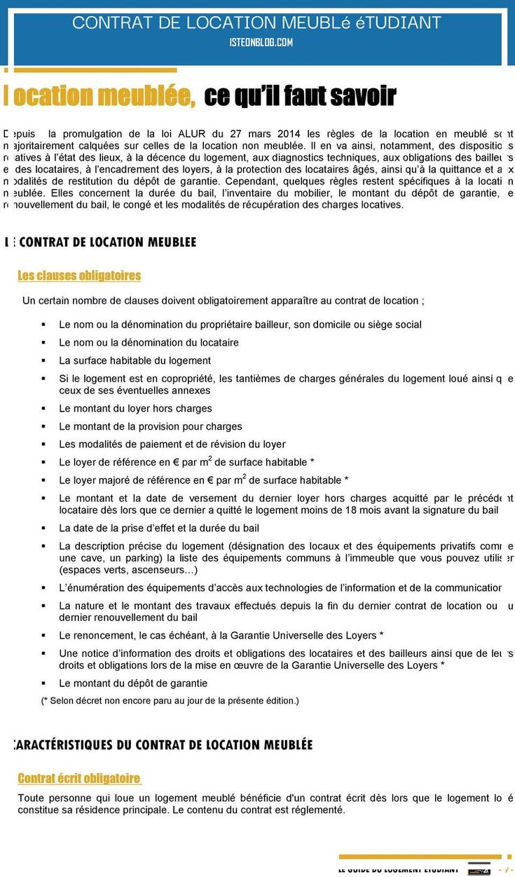Contrat De Location Meublé Étudiant | Contrat De Location ... destiné Contrat De Bail Meublé