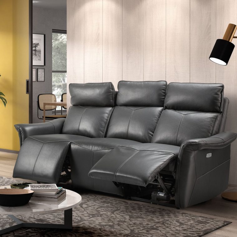 Ensemble Canapé + Fauteuil De Relaxation En Cuir Noir ... pour Destockage Canape Cuir