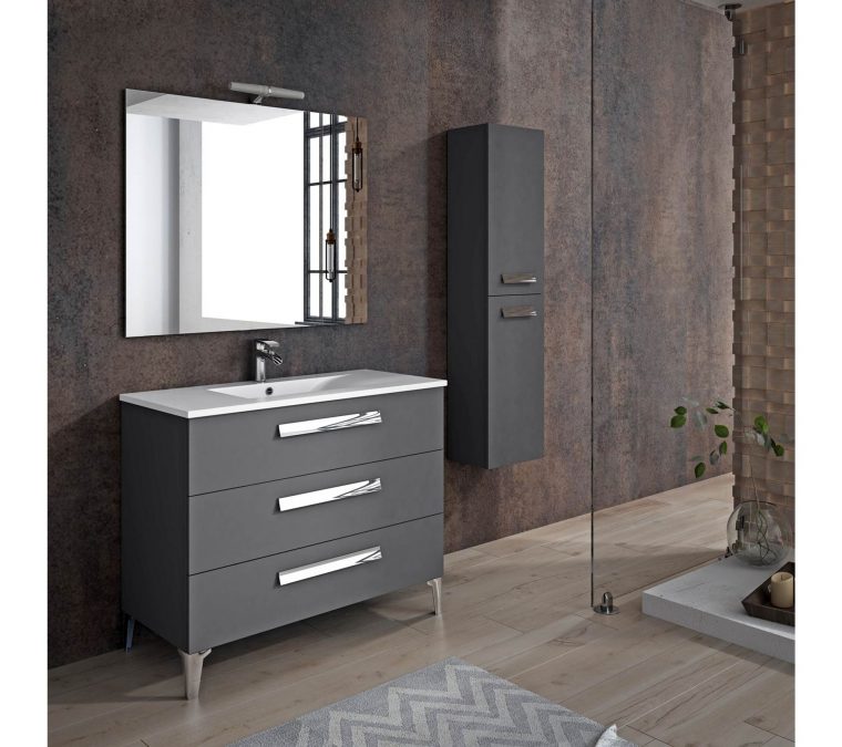 Ensemble De Salle De Bain Linares 100 Cm Gris Anthracite ... pour Meuble Salle De Bain Etroit