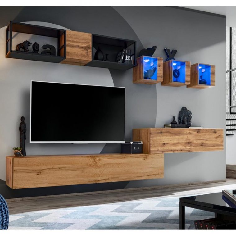 Ensemble Meuble Tv Design &quot;Switch Iii&quot; 280Cm Naturel &amp; Noir serapportantà Meuble Designe