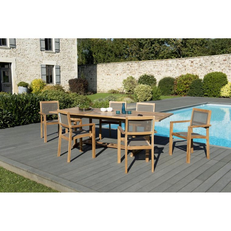 Ensemble Table Rectangulaire Extensible En Teck + 6 ... pour Table De Jardin Extensible Pas Cher