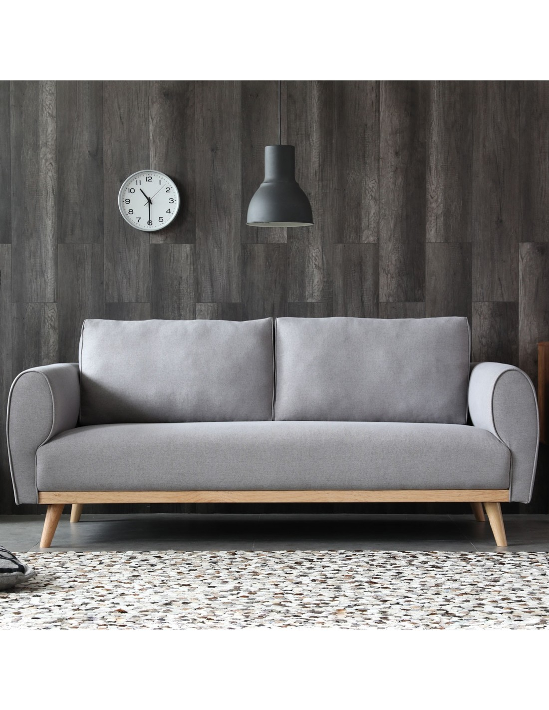 Joplin Gris Clair : Canapé Scandinave 3 Places Avec Pieds Bois encequiconcerne Canape Gris Scandinave