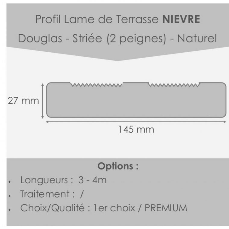 Lame Terrasse Nievre 27X145 En 3M Douglas Striée 2Peignes ... concernant Lame De Terrasse 3M