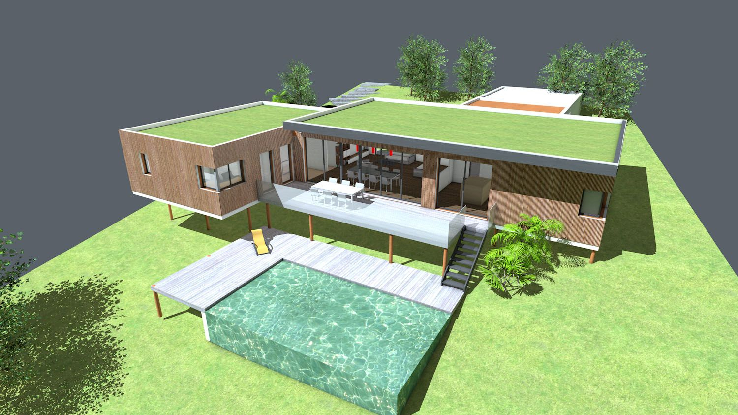 Maison En L Sur Pilotis | Plan Maison Architecte, Maison ... intérieur Terrasse Sur Toit En Pente