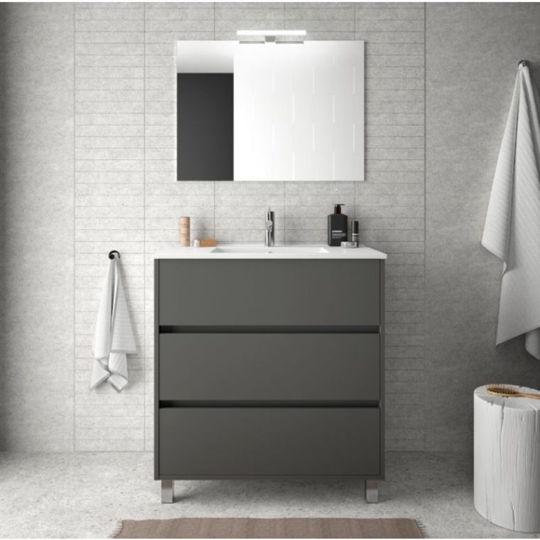 Meuble De Salle De Bain Sur Le Sol 80 Cm Gris Opaque Avec ... encequiconcerne Hauteur Standard Meuble Salle De Bain