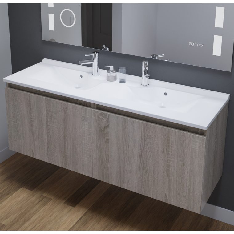 Meuble Double Vasque 140 Cm Coloris Bois Proline serapportantà Meuble Double Vasque 140 Cm