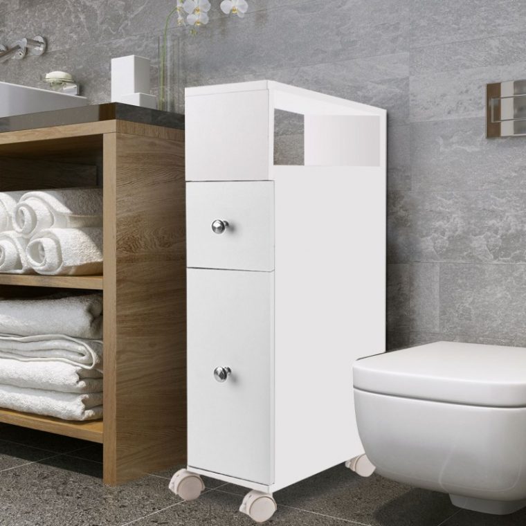 Meuble Rangement Wc Sur Roulettes 2 Tiroirs Blanc Meubles ... intérieur Petit Meuble A Roulette