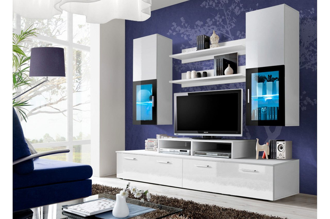 Meuble Télé Design Blanc Laqué Pour Salon encequiconcerne Meuble Télé Mural