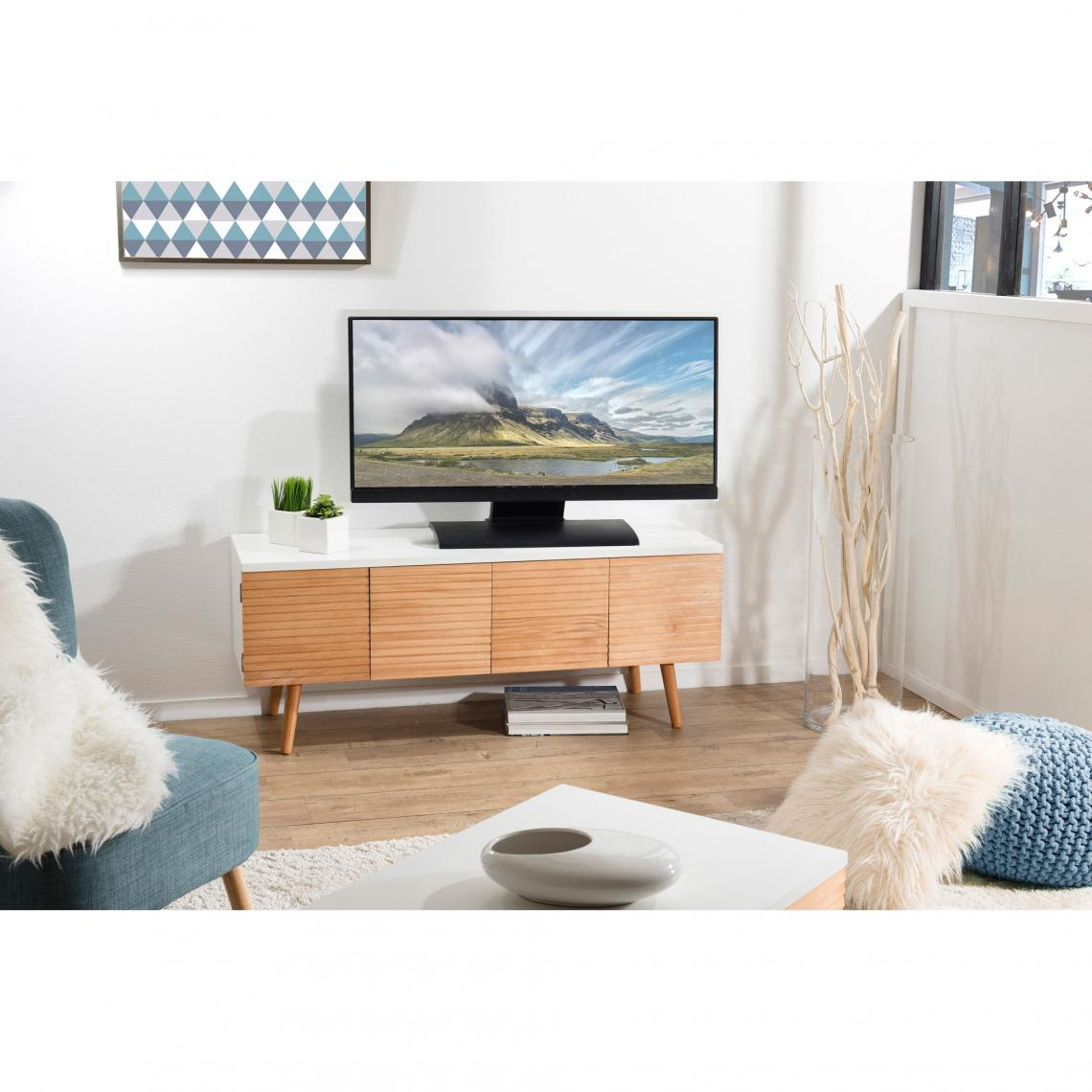 Meuble Tv 4 Portes Style Scandinave - Miel / Blanc | 3 Suisses avec Meuble Style Scandinave