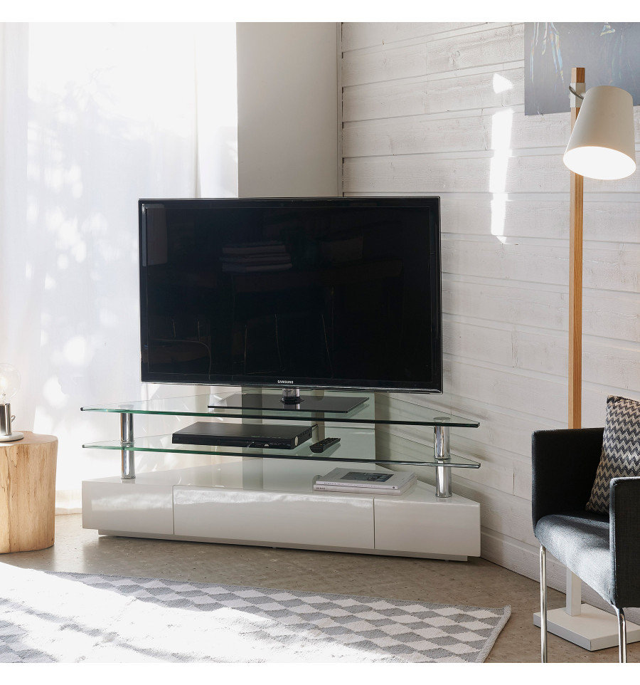 Meuble Tv Angle En Verre - Maison Et Mobilier D'Intérieur à Meuble Télé D Angle