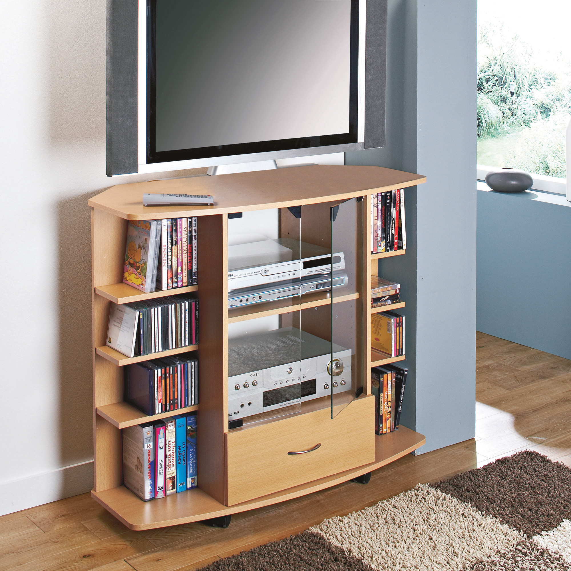 Meuble Tv D'Angle Corner - Hêtre - Frais De Traitement De ... destiné Meuble Hifi Ikea