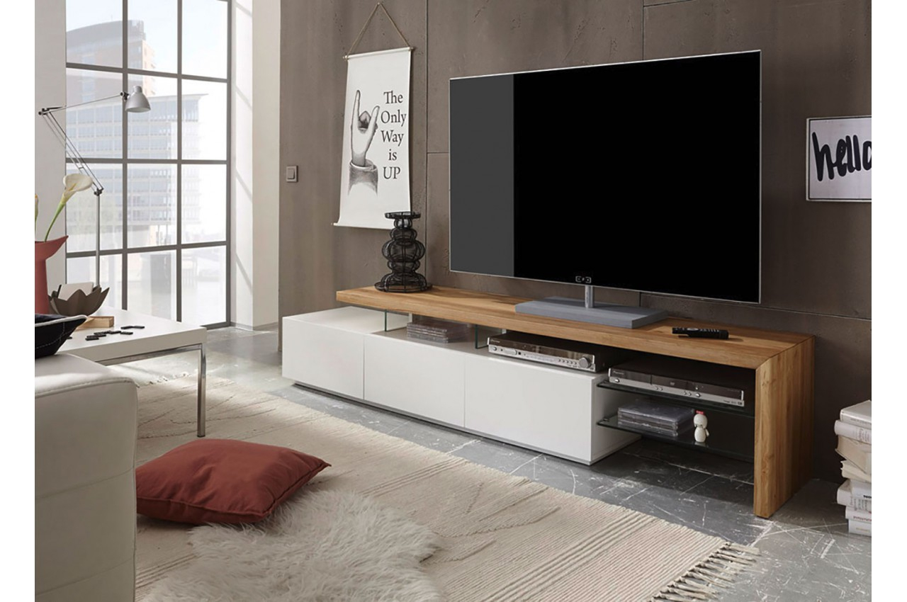 Meuble Tv Design Bois Et Blanc Pour Salon à Meuble Télé Blanc Laqué