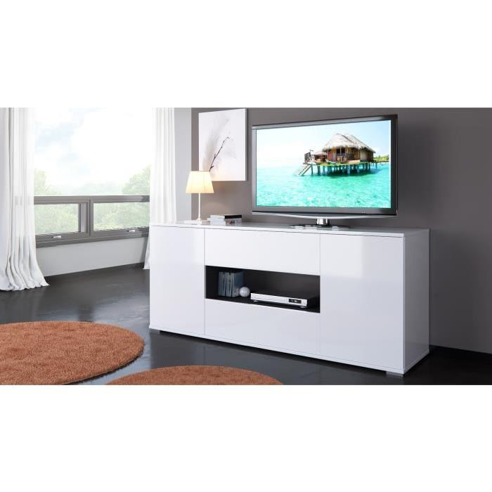 Meuble Tv Haut Blanc Laqué - Idées De Décoration ... pour Meuble Télé Blanc Laqué