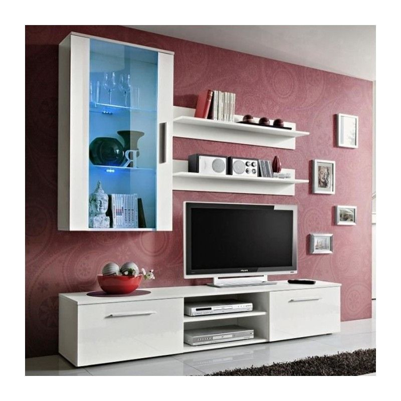 Meuble Tv Mural Design Galino V White Blanc - Blanc - 384 avec Meuble Tv Sono