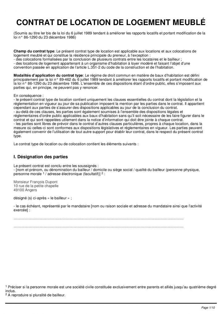 Modele De Contrat De Location Meuble - Idées Décoration ... encequiconcerne Contrat De Bail Meublé