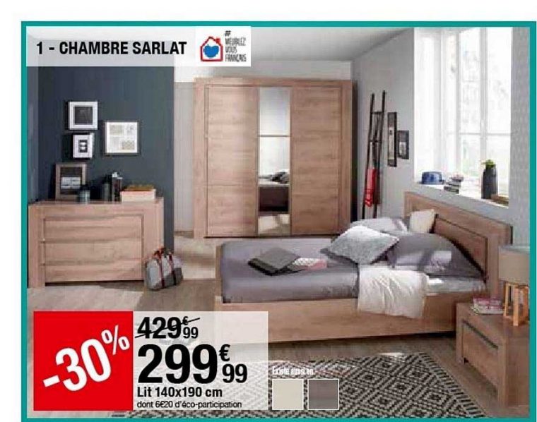 Offre Chambre Ricciano Lit 140X190 Cm Chevets Intégrés ... intérieur Lit Chez But