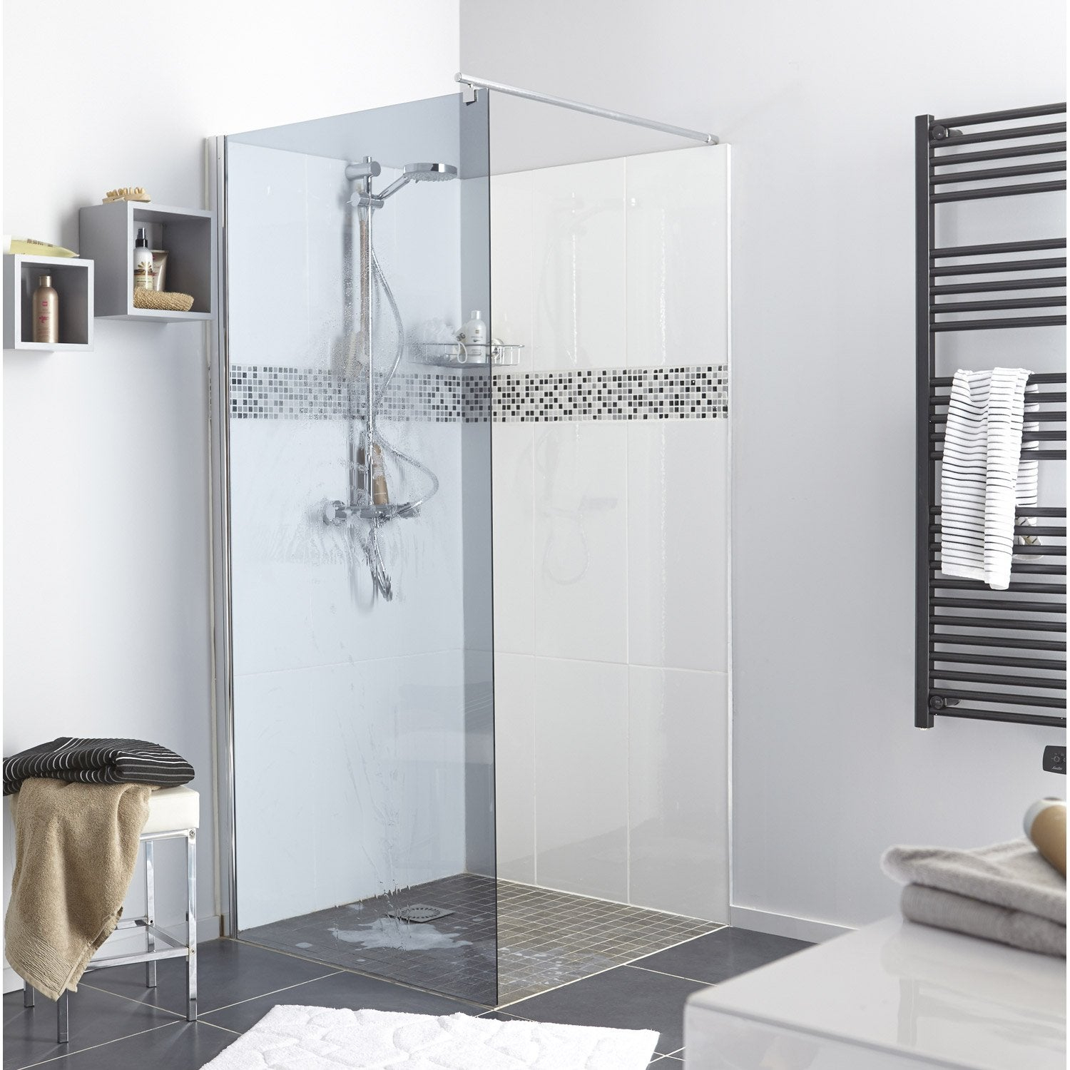 Paroi De Douche À L'Italienne, L.90 Cm Open 2 Verre Fumé 6 ... destiné Joint Paroi Douche Italienne