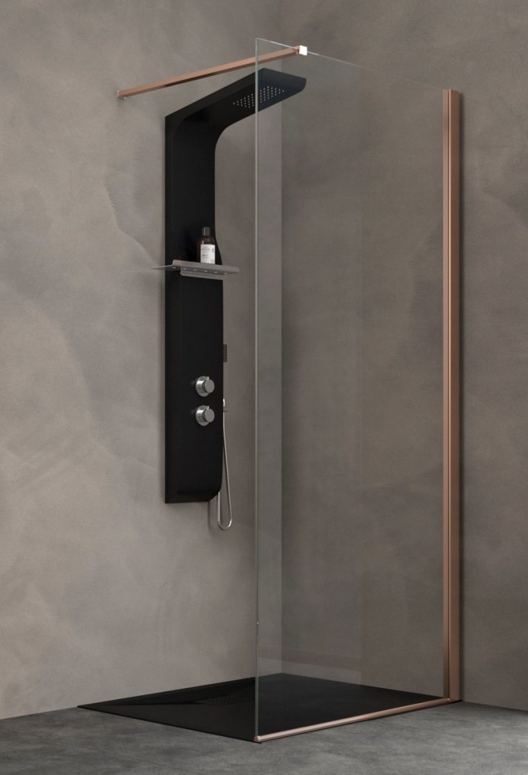 Paroi De Douche Fixe Kinespace Solo Cuivre Avec Barre ... intérieur Barre De Renfort Paroi De Douche