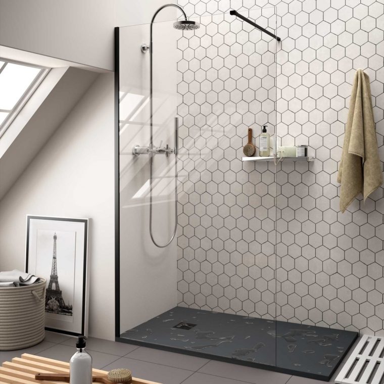 Paroi De Douche Heaven Black Sérigraphie Frame Sur Mesure ... dedans Paroie De Douche Sur Mesure